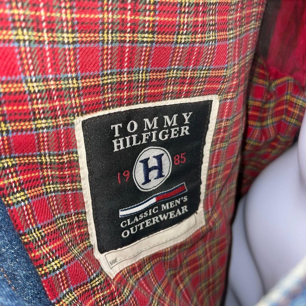 Tommy Hilfiger Outdoors Y2K Vintage 2002 Patchwork Denim Trucker Jacket Mens XL - Picture 9 of 10